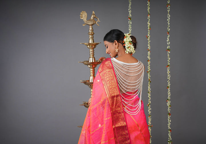 Moti jadau Blouse with Multiple moti strands in back, Made to Order