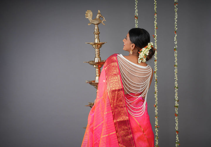 Moti jadau Blouse with Multiple moti strands in back, Made to Order