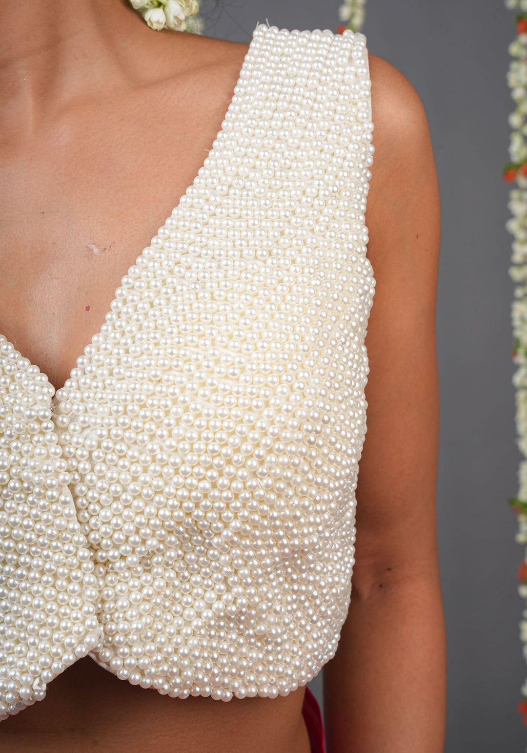 Moti jadau Blouse with Multiple moti strands in back, Made to Order