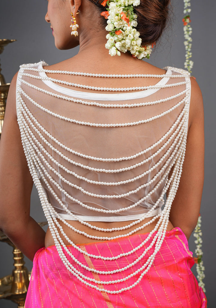 Moti jadau Blouse with Multiple moti strands in back, Made to Order