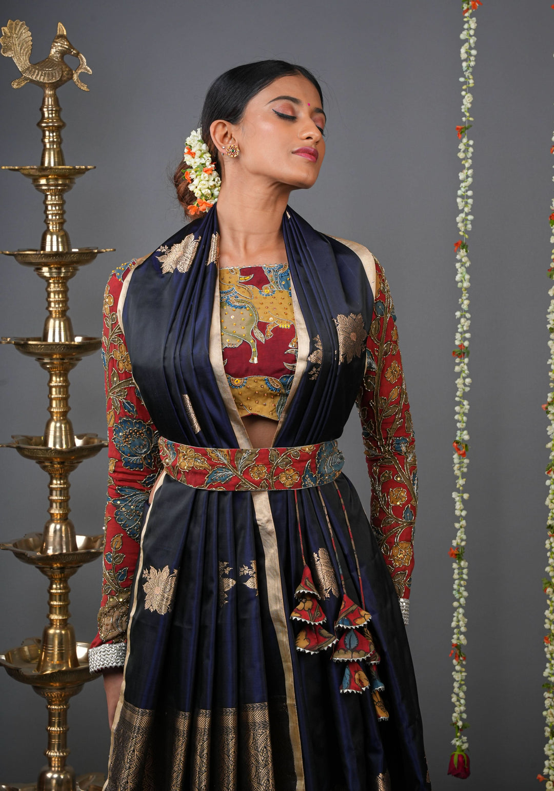 Midnight Blue Tone Banarasi Mashru Silk Saree with zari Floral Motifs | SILK MARK CERTIFIED