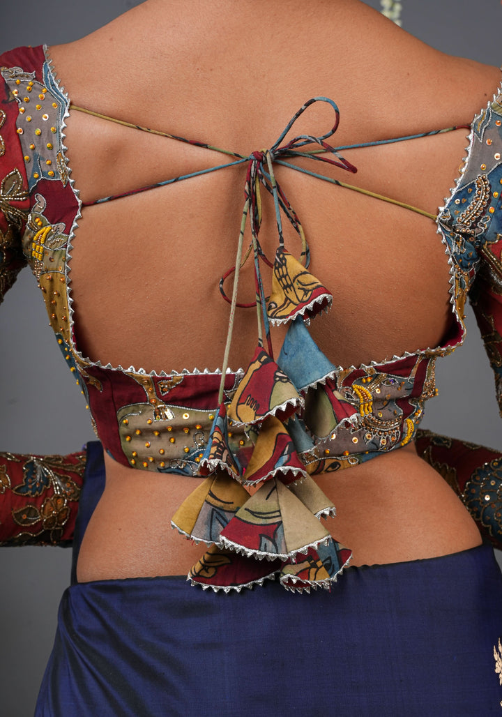 Exquisite Pen Kalamkari and Cutdana Handwork on Maroon Full Sleeve Blouse