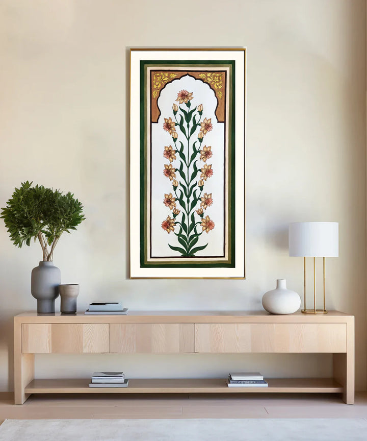 Mughal Hand Painted Paper Wall Art By 32 x 14.5 Inches (Unframed)