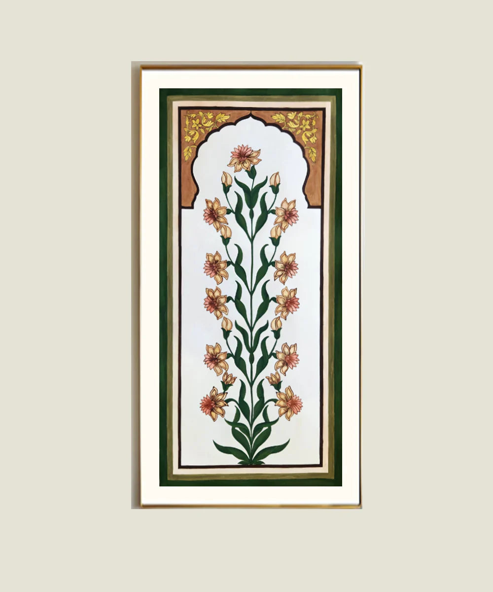 Mughal Hand Painted Paper Wall Art By 32 x 14.5 Inches (Unframed)