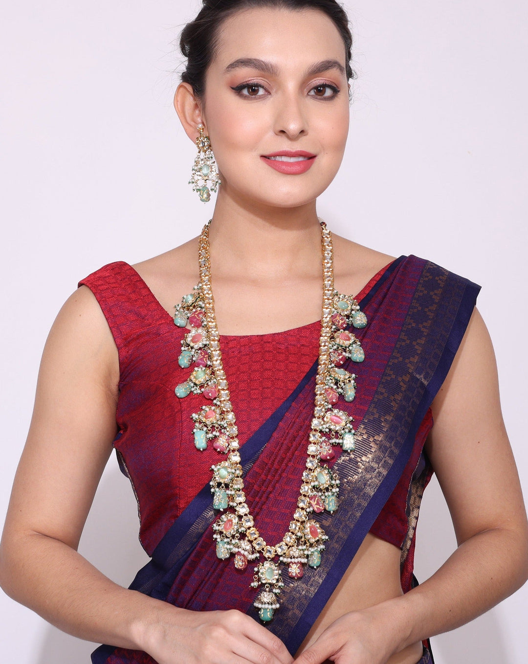 Ruby Wine Red Multicolour Jaipuri Beads Stone Mala | SHOBITAM