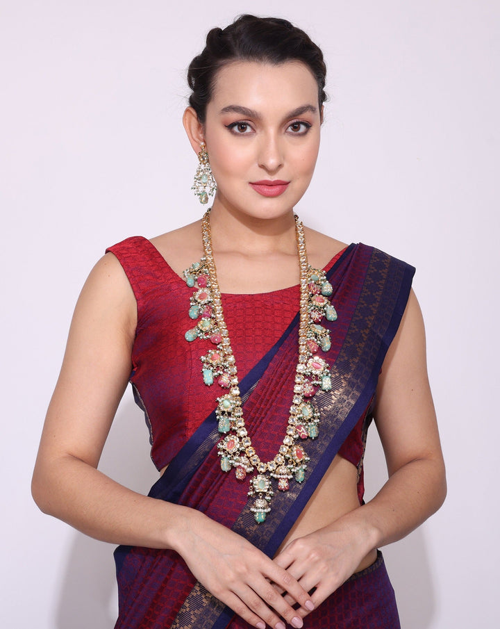 Ruby Wine Red Multicolour Jaipuri Beads Stone Mala | SHOBITAM