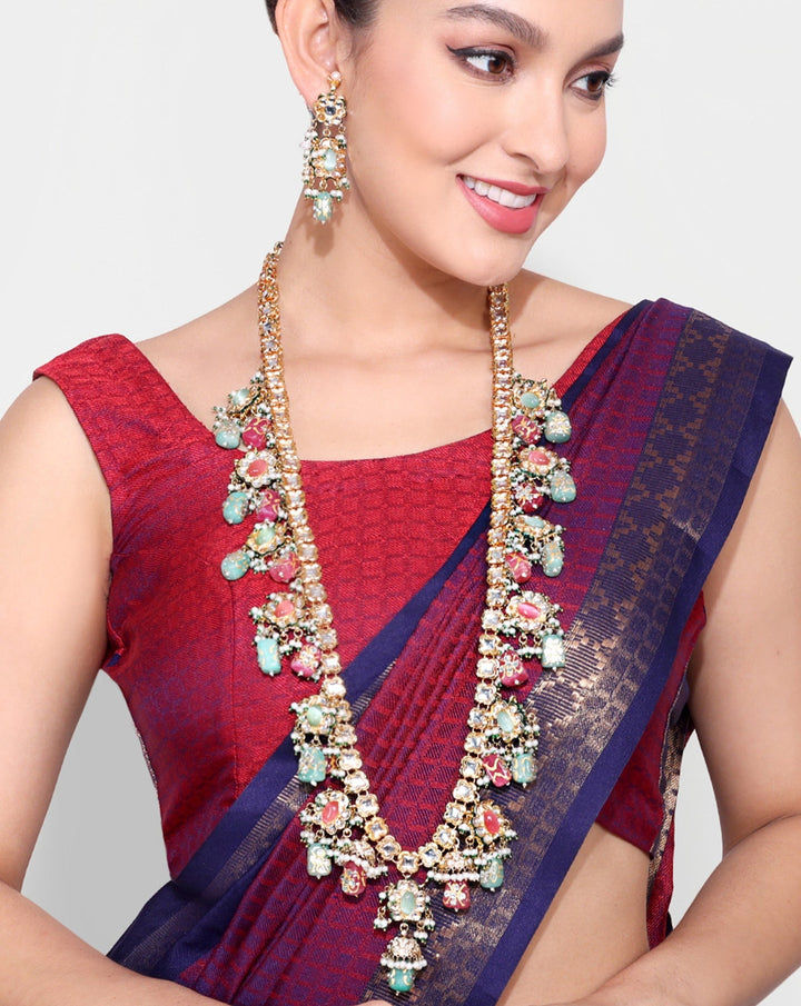 Ruby Wine Red Multicolour Jaipuri Beads Stone Mala | SHOBITAM