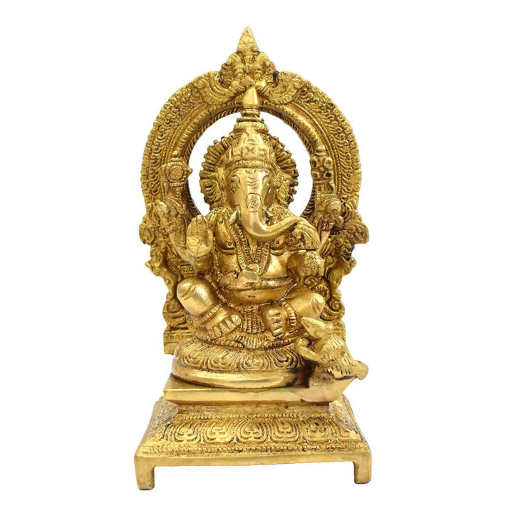 BRASS GANESHA IDOL WITH PRABHAVALI 8*4*3 | SHOBITAM