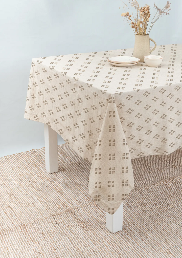 Harvest linen minimal design table cloth for 4 seater or 6 seater dining - Brown | SHOBITAM