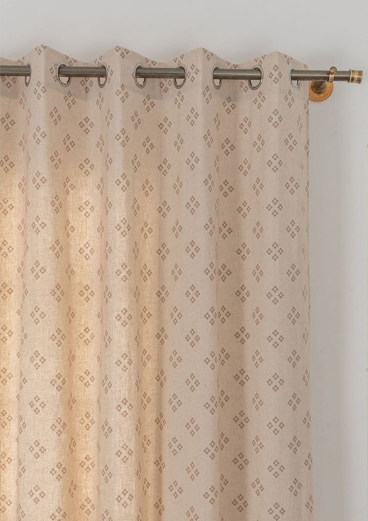 Harvest linen cotton textured minimal design curtain for living room - Light Reduction - Brown - Single Piece | SHOBITAM
