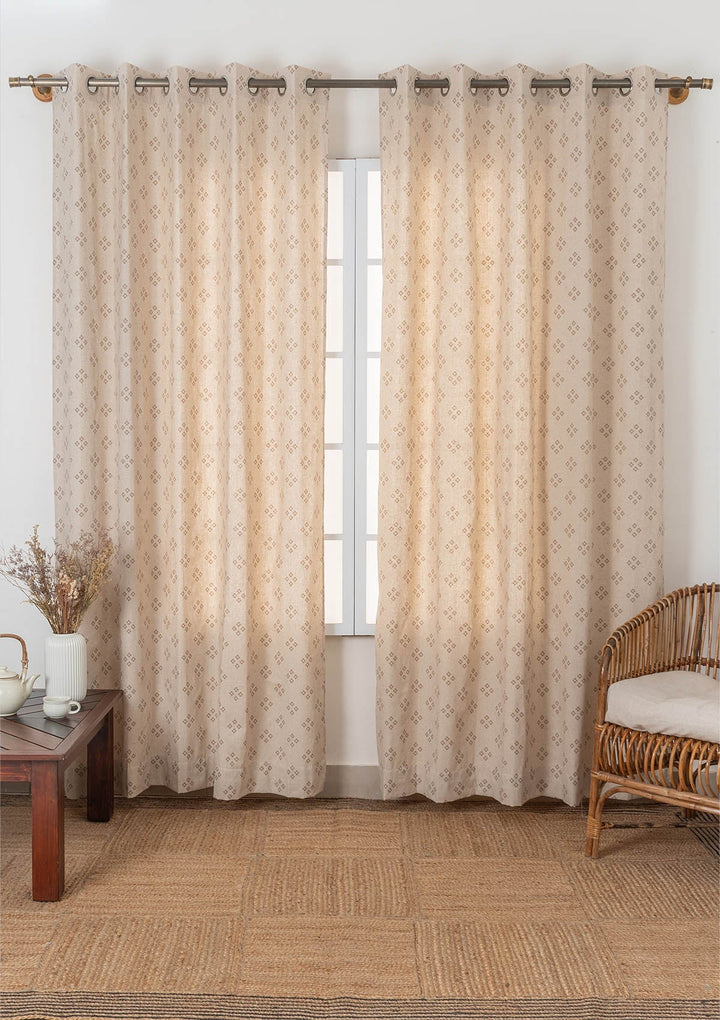 Harvest linen cotton textured minimal design curtain for living room - Light Reduction - Brown - Single Piece | SHOBITAM
