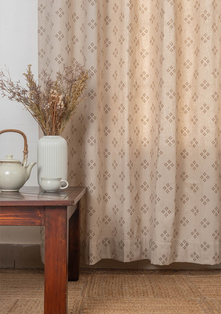 Harvest linen cotton textured minimal design curtain for living room - Light Reduction - Brown - Single Piece | SHOBITAM