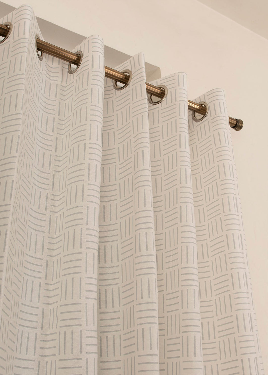 Hashlines 100% cotton geometric curtain for living room - Light Reduction - Grey - Single Piece | SHOBITAM