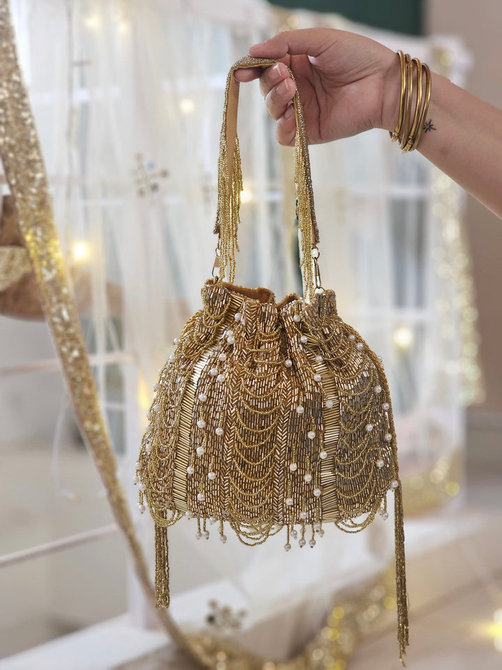 Heera Golden Embroidered Potli