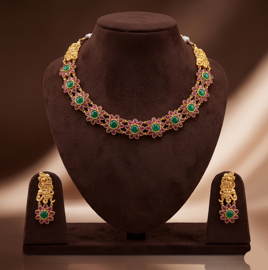 Heritage Bloom Multicolour Necklace Set | SHOBITAM