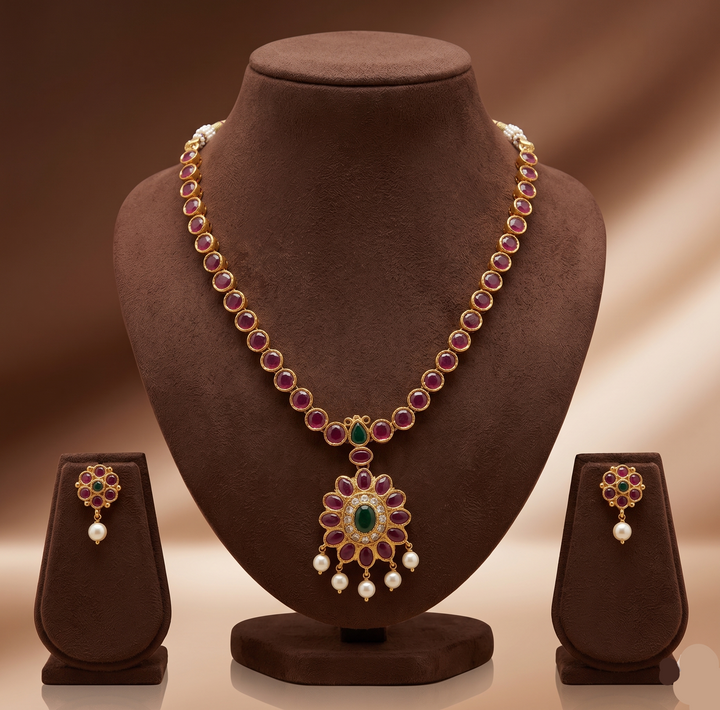 Heritage Ruby Temple Necklace Set | SHOBITAM