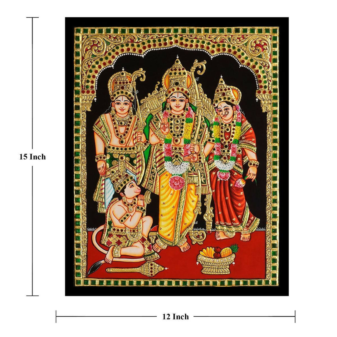12*15 Authentic TANJORE PAINTING KODANDARAMA With 22 Ct gold Foil and Jaipur Gemstones,Unframed | SHOBITAM