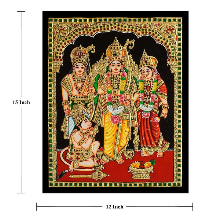 12*15 Authentic TANJORE PAINTING KODANDARAMA With 22 Ct gold Foil and Jaipur Gemstones,Unframed | SHOBITAM