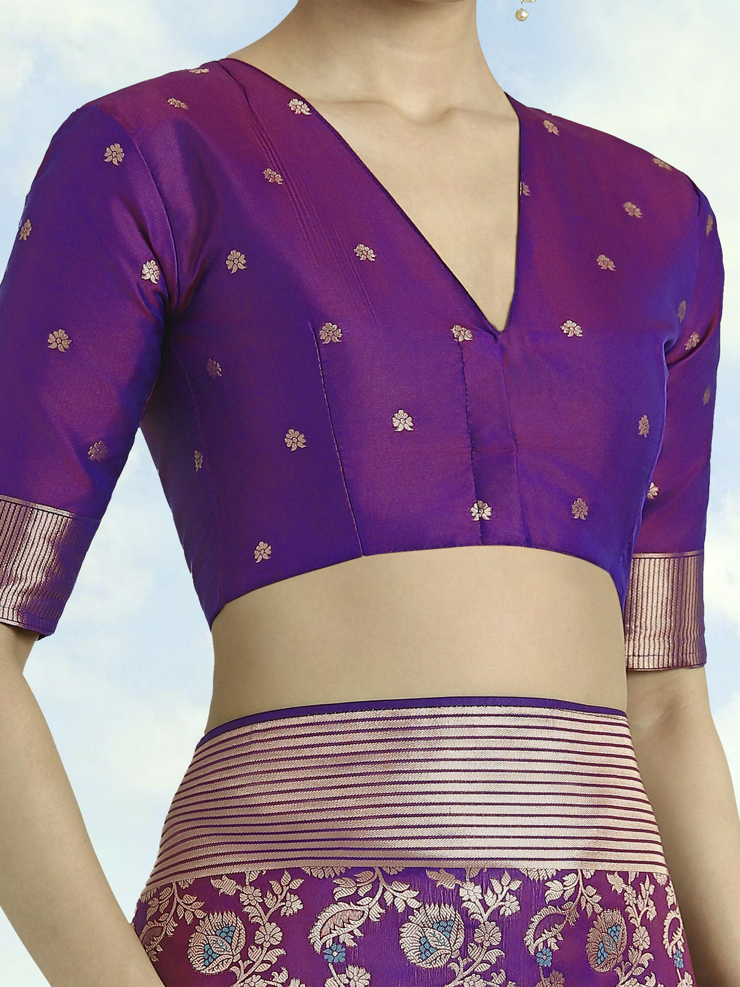 Banarasi Silk Purple Jaal Pattern Saree | SHOBITAM