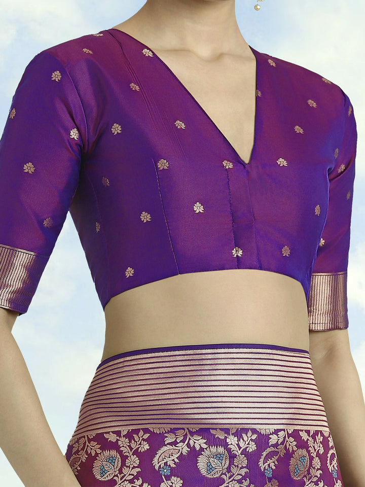 Banarasi Silk Purple Jaal Pattern Saree | SHOBITAM