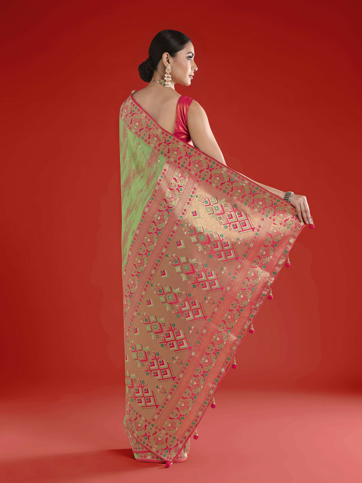 Light Green Color Semi Banarasi Tissue Silk Paithani Woven Saree | SHOBITAM