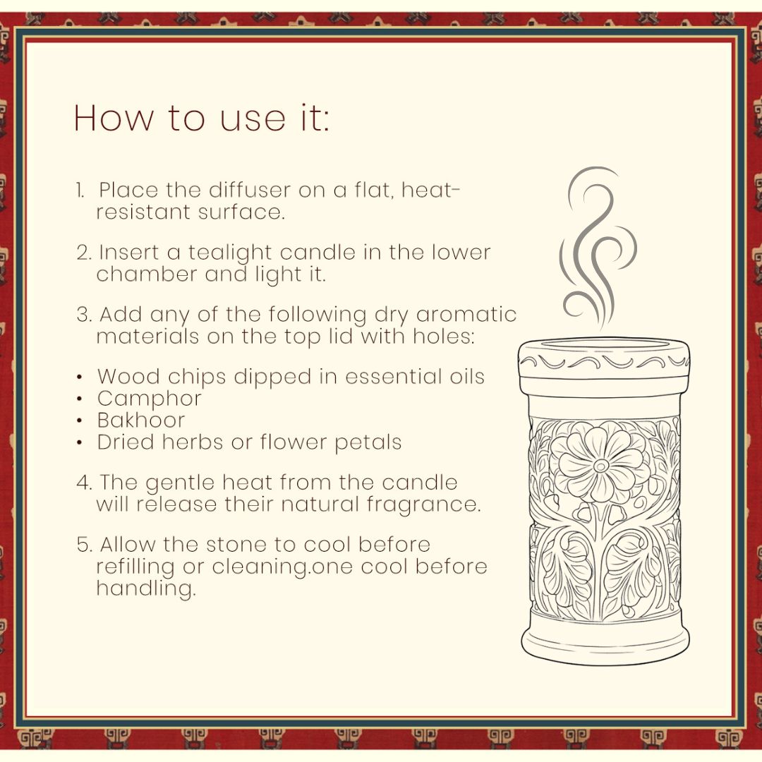 Gulzar Hand Carved Soapstone Bakhoor Burner Aroma Diffuser