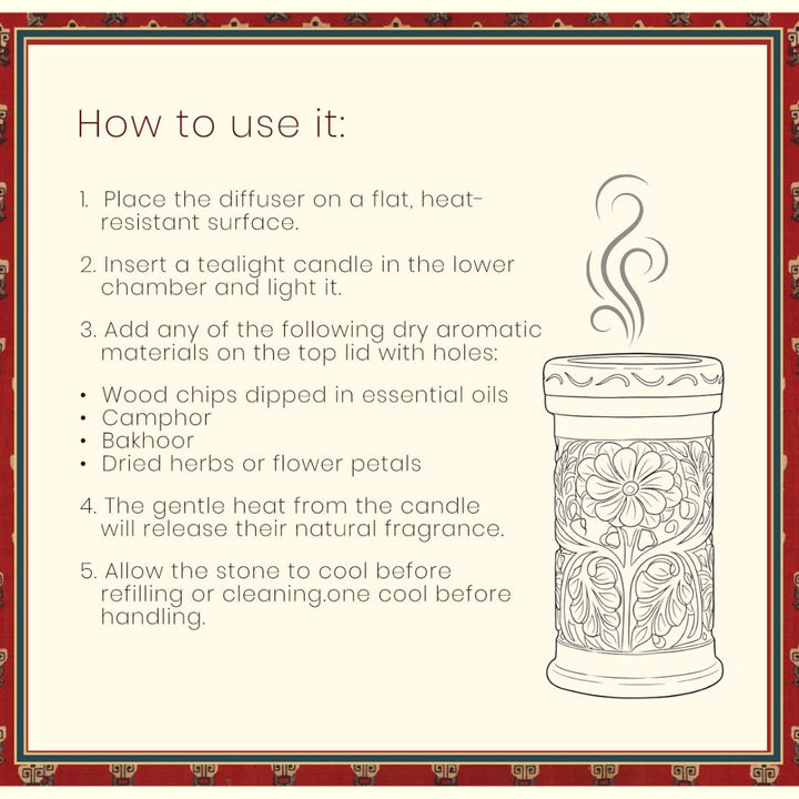 Gulzar Hand Carved Soapstone Bakhoor Burner Aroma Diffuser