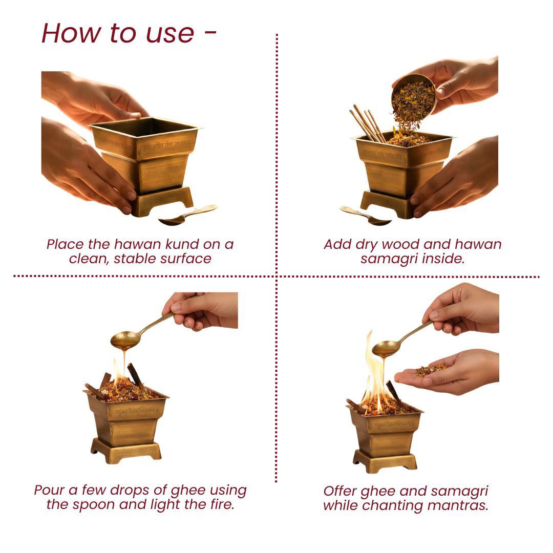Brass Hawan Kund with Spoon for Vedic Rituals at Home