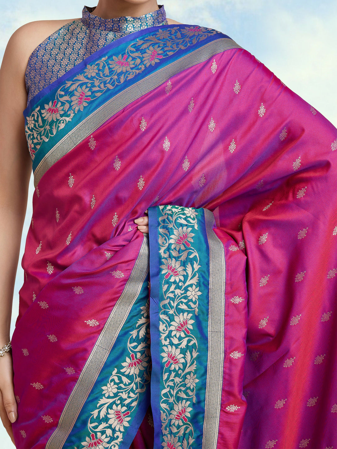 Magenta Banarasi Satin Silk Blend Zari Work Saree | SHOBITAM