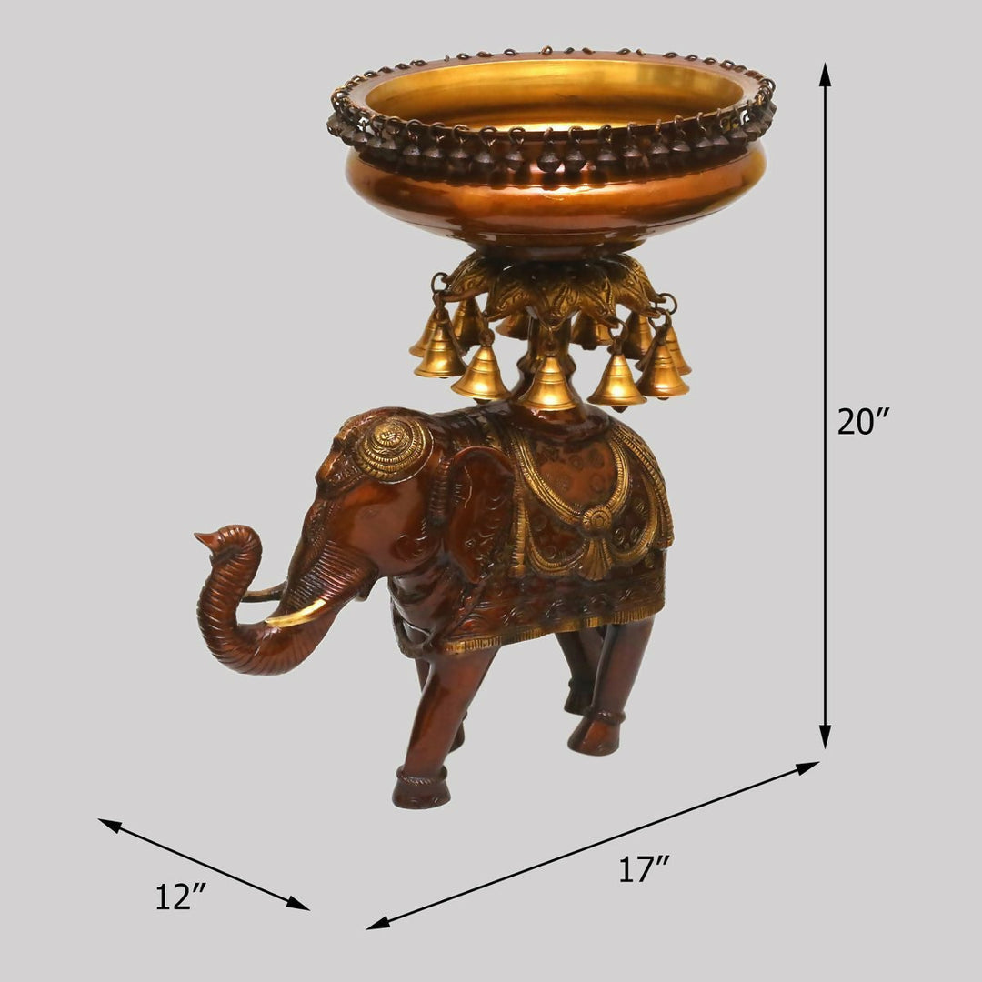 BRASS ELEPHANT URLI WITH ANTIQUE FINISH 20*17*12 | SHOBITAM