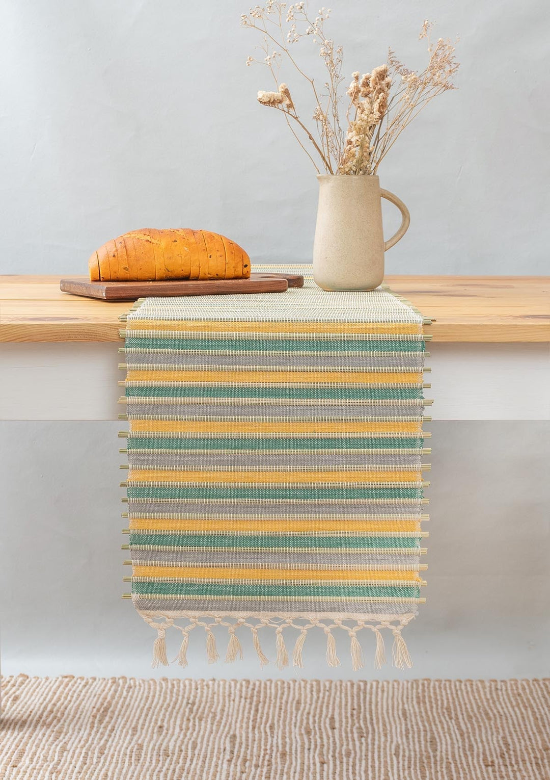 Hues woven grass boho table runner for 4 seater or 6 seater dining - Multicolor - Multicolor | SHOBITAM