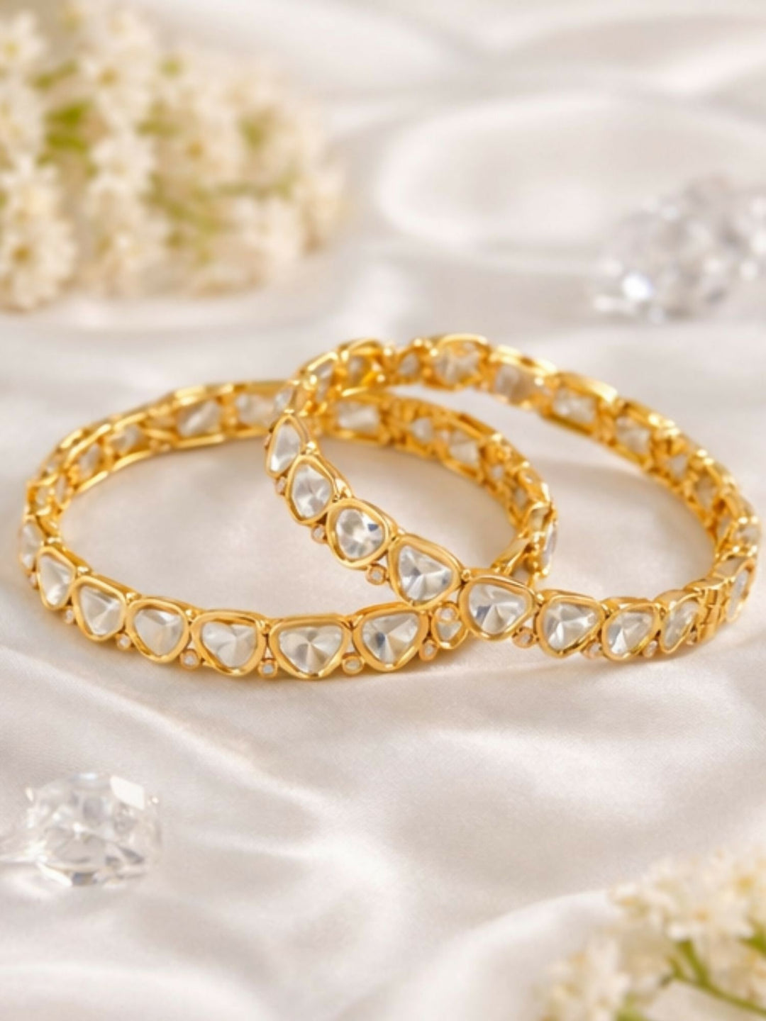 Gold Plated Silm Polki Moissanite Bangles | SHOBITAM