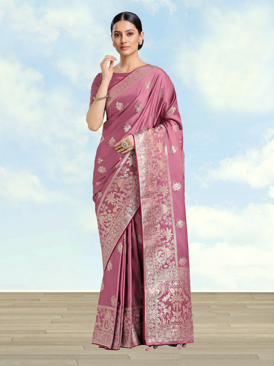 Dusty Pink Zari Weaving Work Banarasi Satin Silk Saree