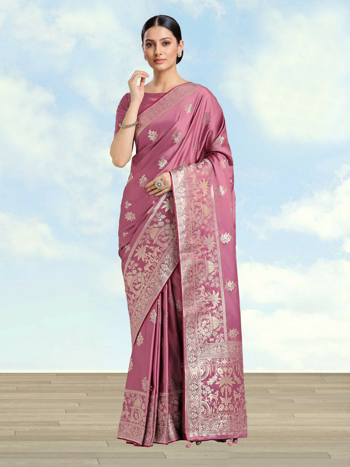 Dusty Pink Zari Weaving Work Banarasi Satin Silk Saree