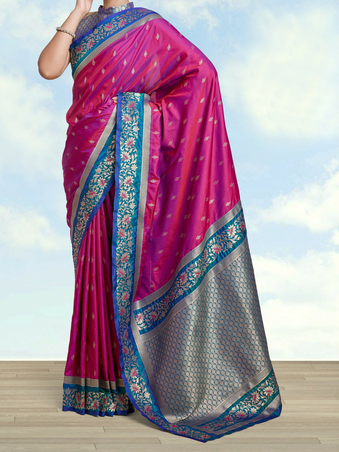 Magenta Banarasi Satin Silk Blend Zari Work Saree | SHOBITAM