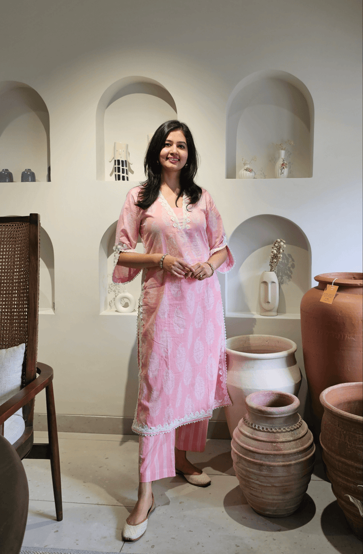 ROSA Pink Cotton Kurta Set Of 2