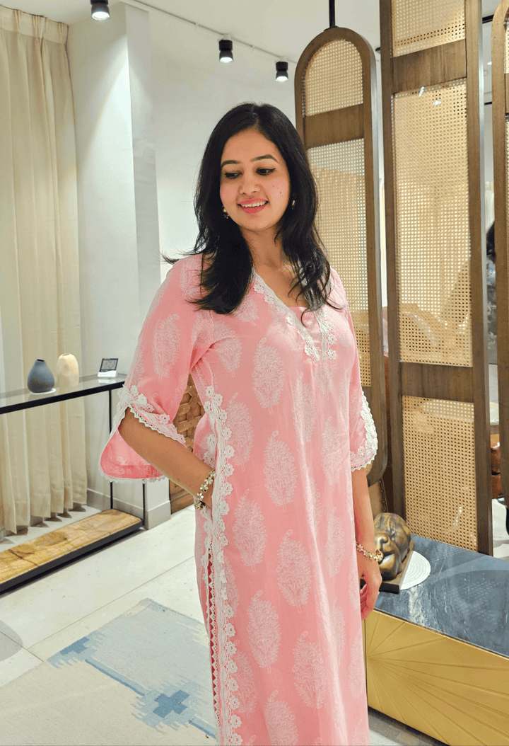 ROSA Pink Cotton Kurta Set Of 2