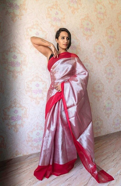 The Royal Red Shine - Cotton Tissue Saree | SHOBITAM