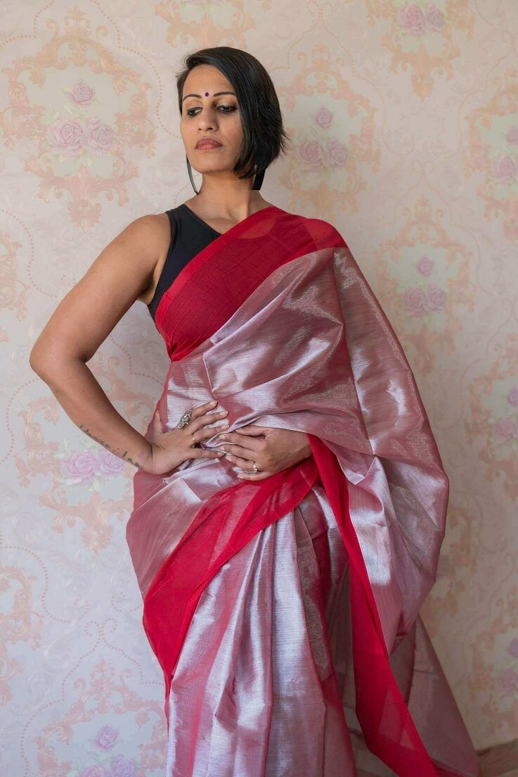 The Royal Red Shine - Cotton Tissue Saree | SHOBITAM