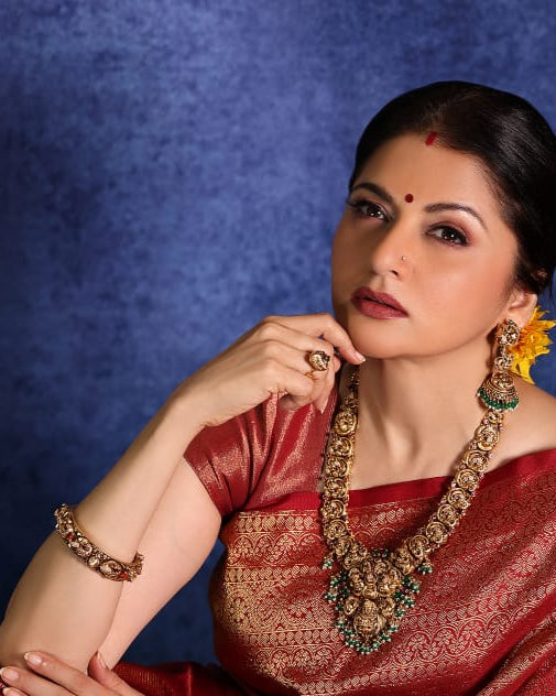 2.4"-2.6” 92.5 Silver, 22kt Gold Plated Traditional Peacock Design Openable Kada with Gemstones - Single Piece