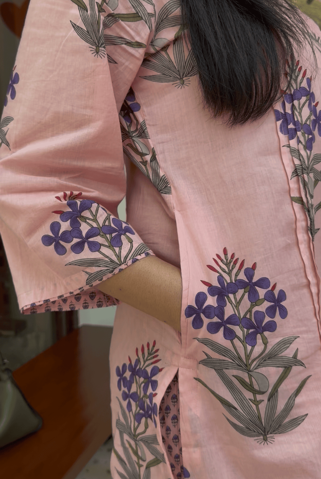 Peachy Hand Block Print Pink Kurta Set Of 2