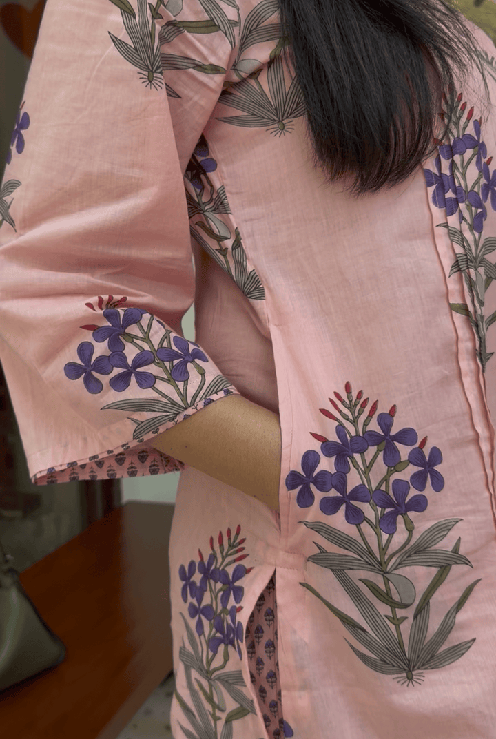 Peachy Hand Block Print Pink Kurta Set Of 2