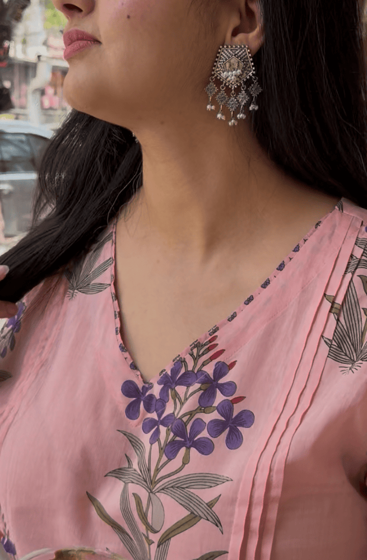 Peachy Hand Block Print Pink Kurta Set Of 2