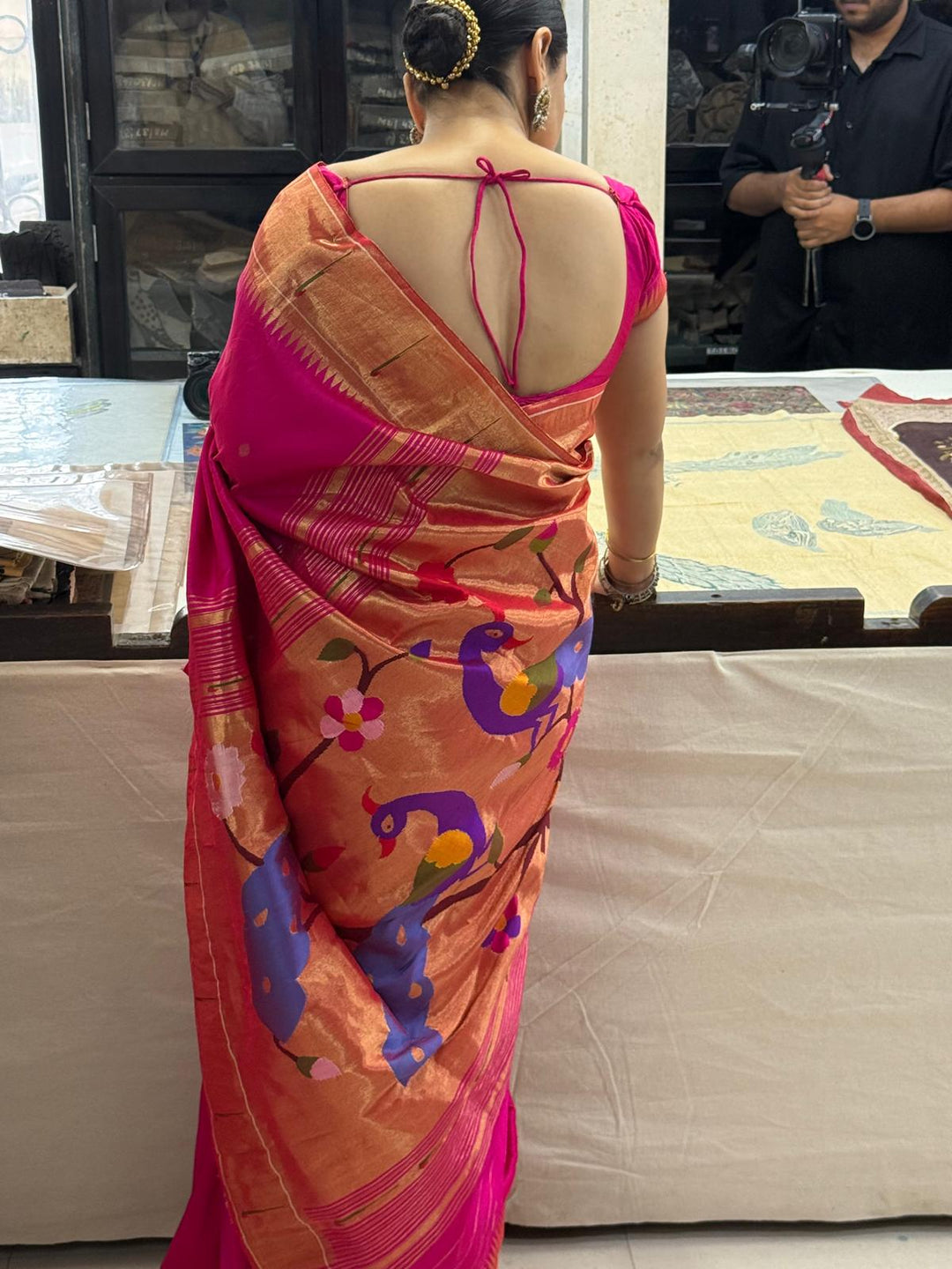 Authentic Pink Yeola Paithani Handloom Silk Saree with Single Muniya Borders and Peacock Motifs on Pallu | SILK MARK CERTIFIED