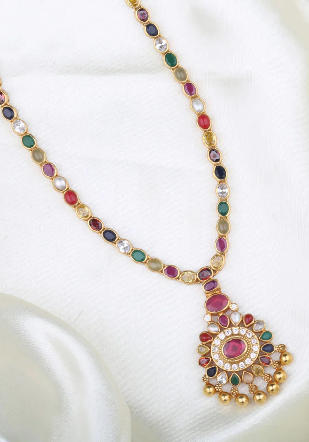 92.5 Silver Navratna Necklace with 24K gold plating