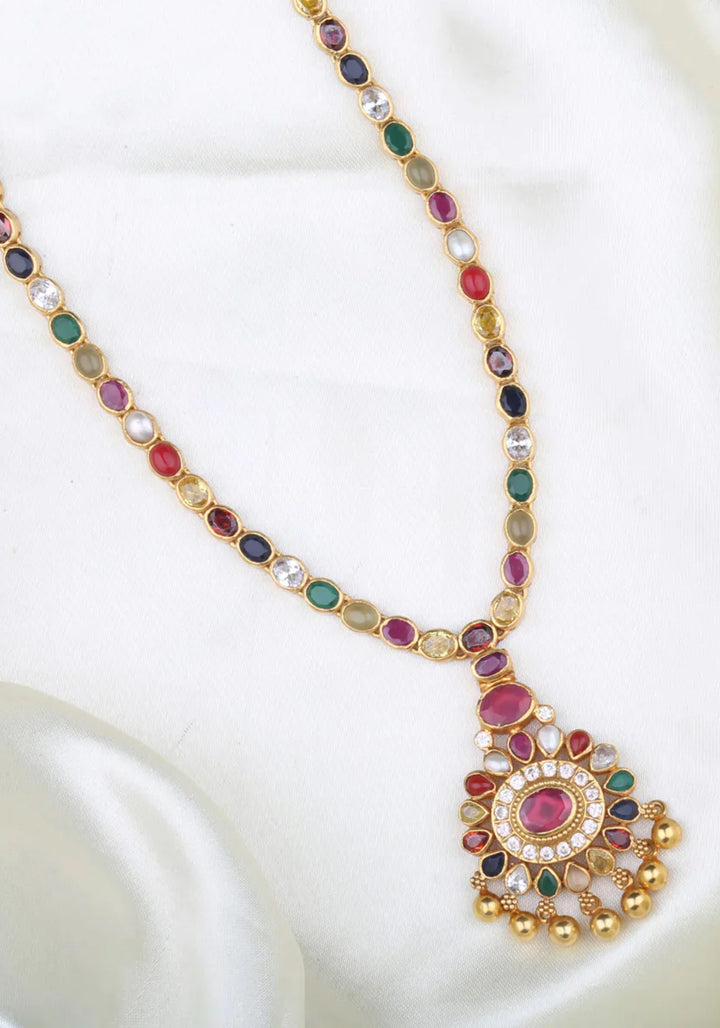 92.5 Silver Navratna Necklace with 24K gold plating