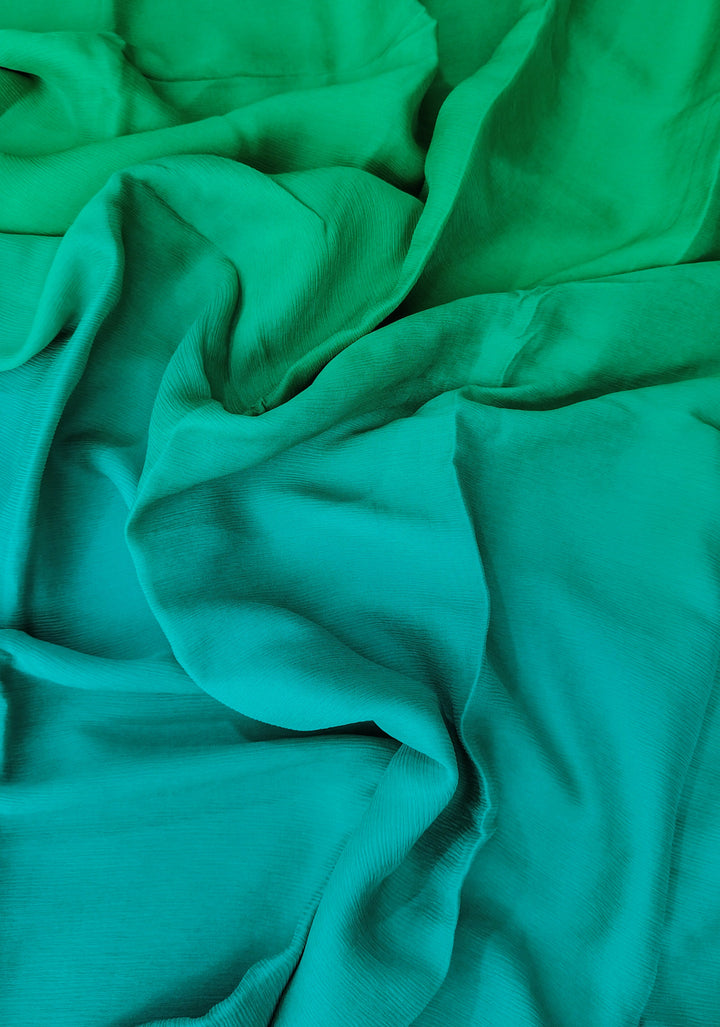 Bollywood style ombre pure chiffon in Light Green and Light Sea green, No Blouse Piece
