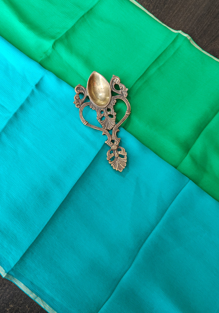 Bollywood style ombre pure chiffon in Light Green and Light Sea green, No Blouse Piece