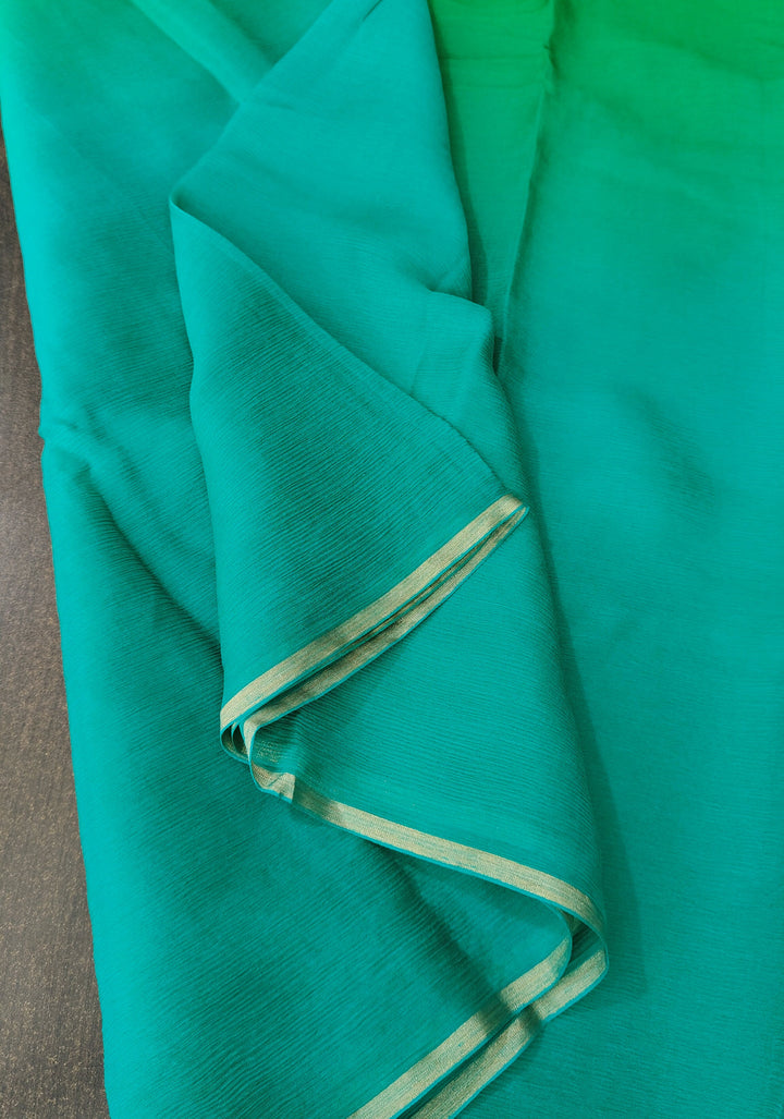 Bollywood style ombre pure chiffon in Light Green and Light Sea green, No Blouse Piece