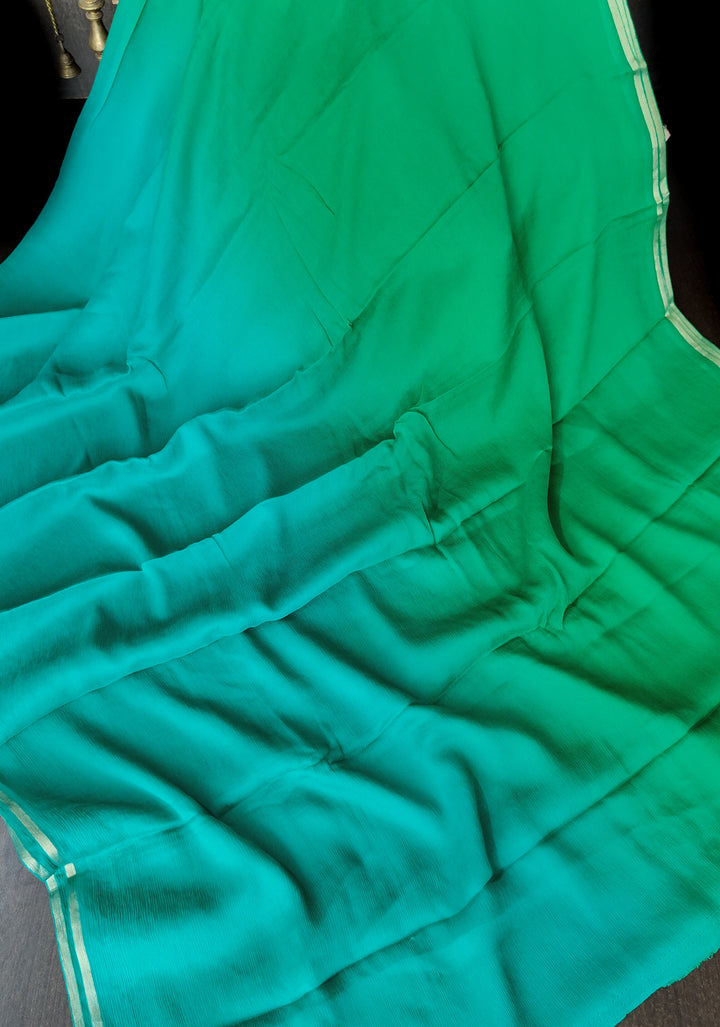 Bollywood style ombre pure chiffon in Light Green and Light Sea green, No Blouse Piece